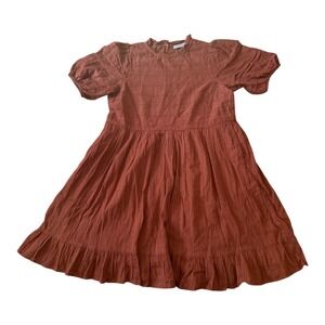 Universal Thread Girls Smocked Neck Eyelet Dress Rust Orange  Tiered Ruffle S
